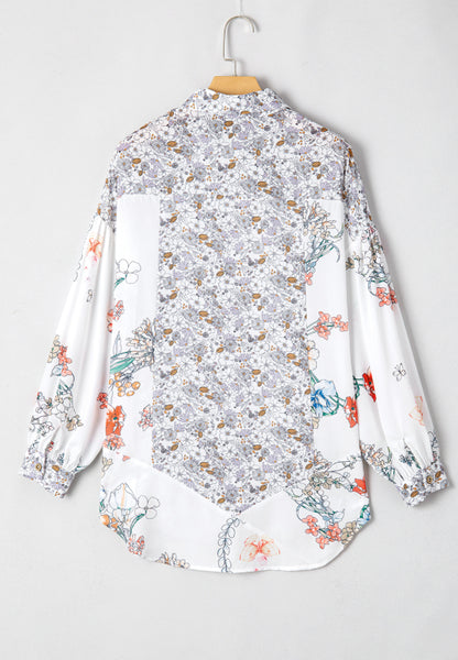 Floral Collared Neck Long Sleeve Shirt S-XL