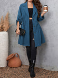 Honey Plus Size Lapel Collar Drawstring Roll-Tab Sleeve Trench Coat 1XL-4XL