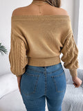 Cable Knit Off-Shoulder Long Sleeve Sweater S-XL