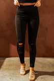 Double Take Wide Waistband Distressed Slim Fit Leggings S-XL