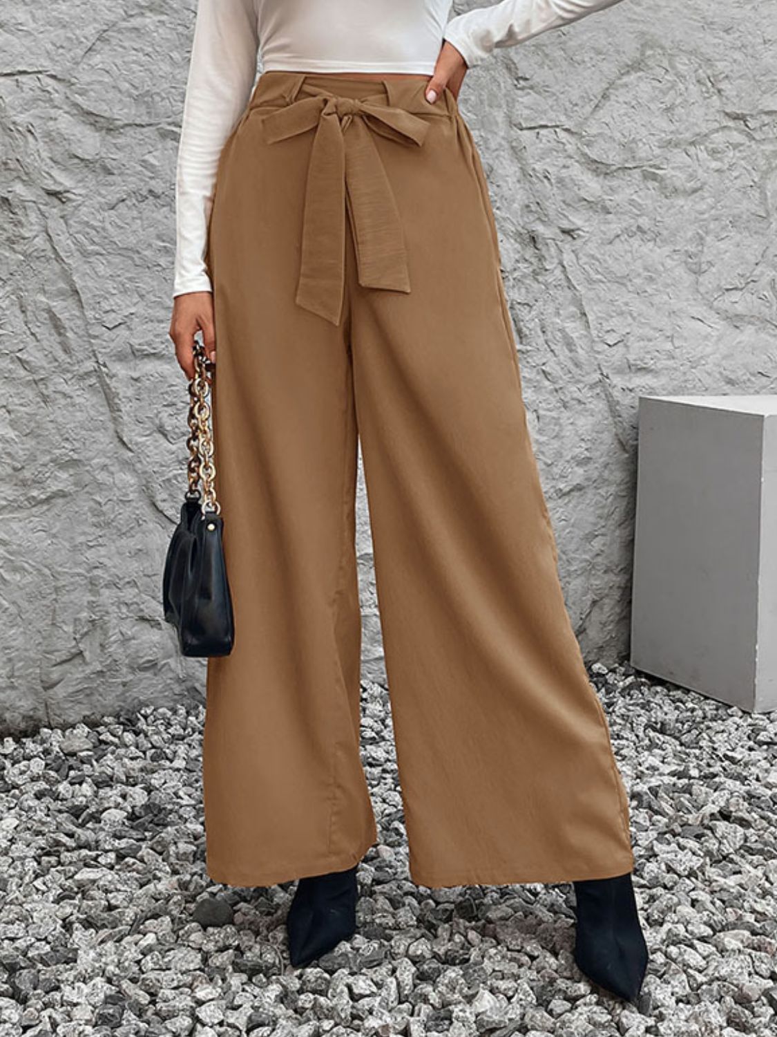 Perfee Tied High Waist Wide Leg Pants S-XL