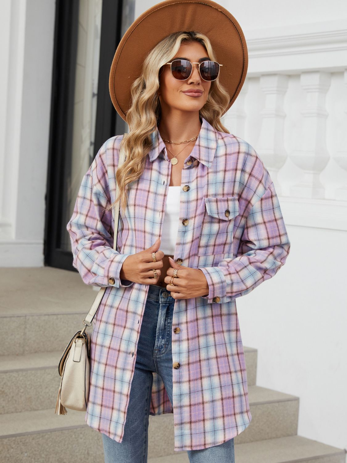 Plaid Collared Neck Long Sleeve Shirt S-2XL