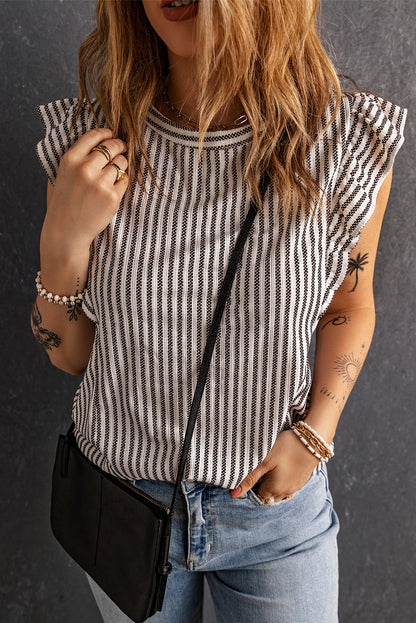 Striped Flutter Sleeve Tank S-2XL