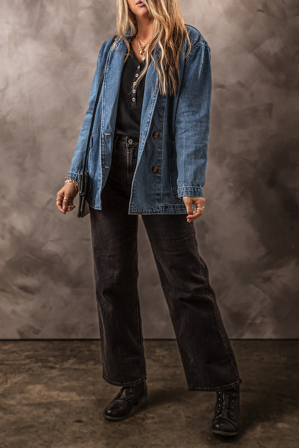 Pocketed Long Sleeve Denim Jacket S-2XL