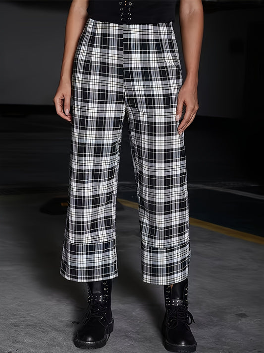 Full Size Plaid High Waist Pants S-3XL