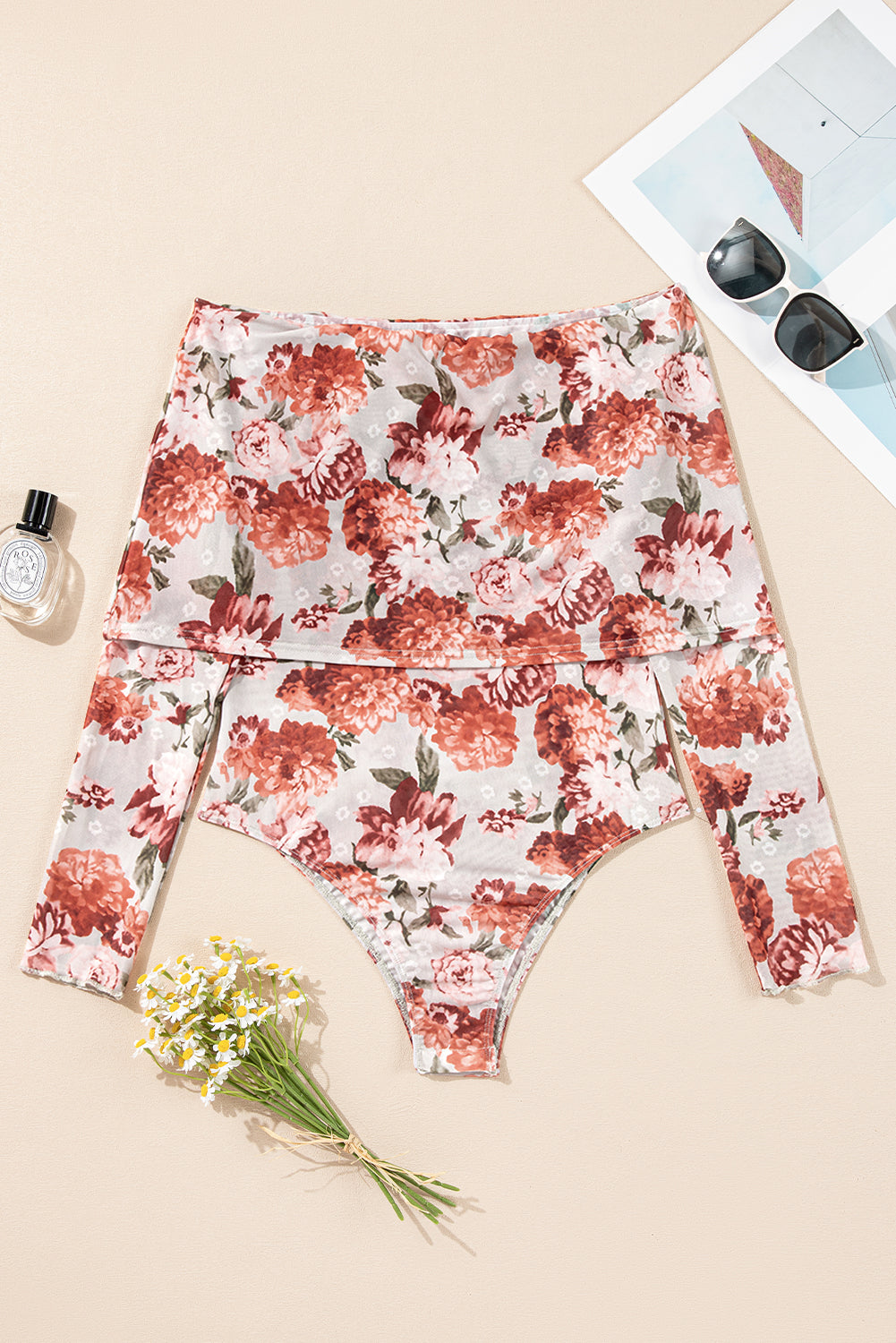 Floral Off-Shoulder Long Sleeve Bodysuit S-XL