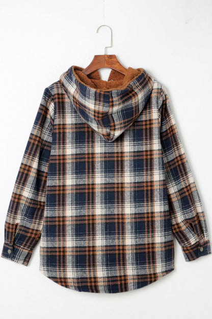 Plaid Button Up Long Sleeve Hooded Jacket S-2XL