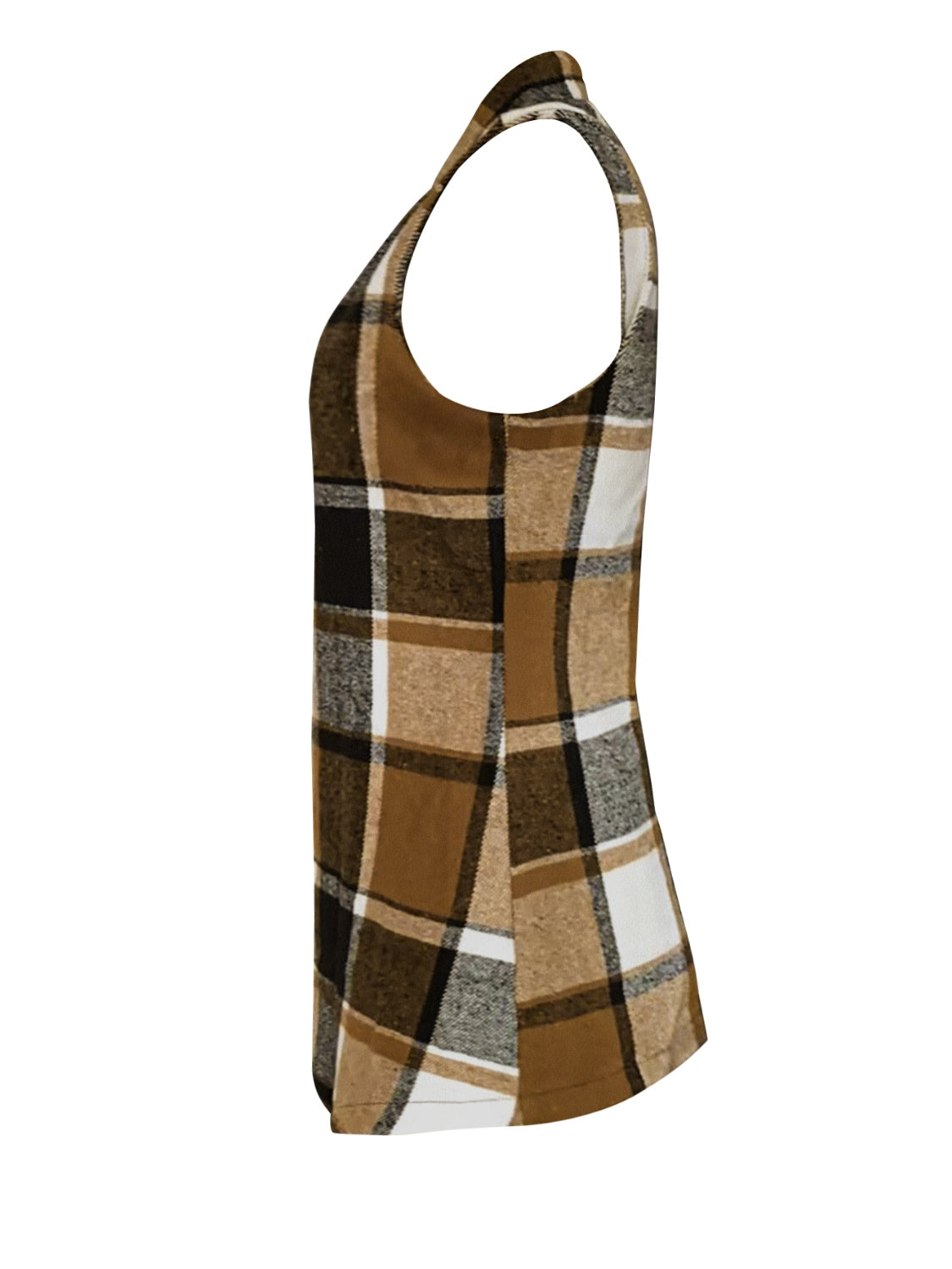 Plaid Open Front Collared Neck Vest S-XL