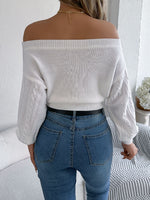 Cable Knit Off-Shoulder Long Sleeve Sweater S-XL