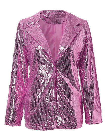 Sequin Lapel Collar Long Sleeve Blazer S-2XL