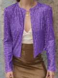 Full Size Sequin Open Front Cropped Jacket S-3XL