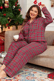 Plus Size Plaid Collared Neck Top and Pants Lounge Set 1XL-4XL