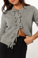 Bow Round Neck Long Sleeve Cardigan S-XL