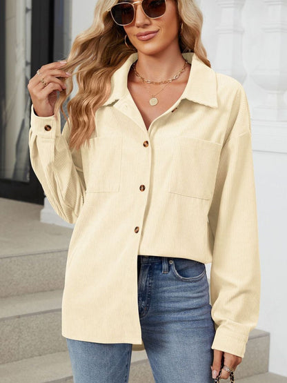 Button Up Dropped Shoulder Long Sleeve S-2XL