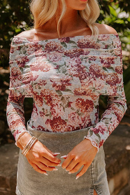 Floral Off-Shoulder Long Sleeve Bodysuit S-XL