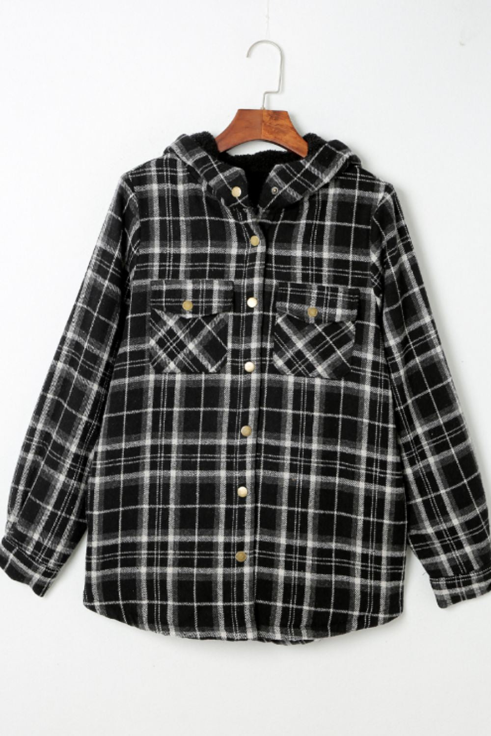 Plaid Button Up Long Sleeve Hooded Jacket S-2XL