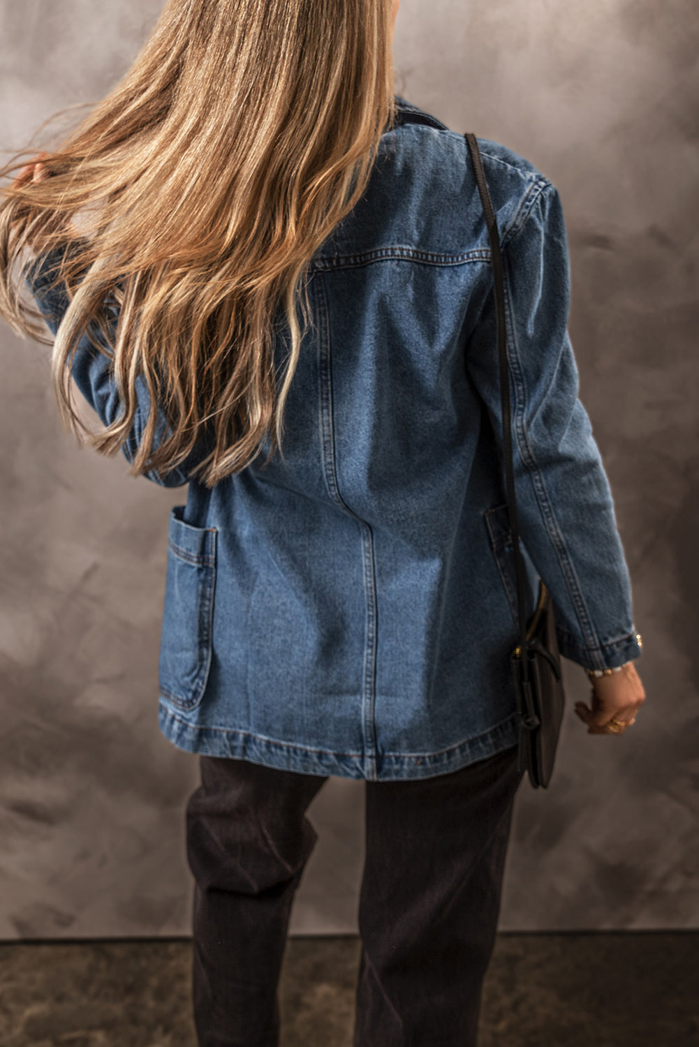 Pocketed Long Sleeve Denim Jacket S-2XL