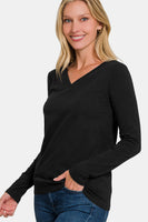 Zenana Full Size V-Neck Long Sleeve T-Shirt S-3XL