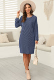 Striped Round Neck Long Sleeve Mini Dress S-2XL