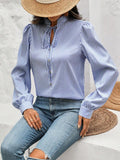 Striped Tie Neck Long Sleeve Blouse S-XL