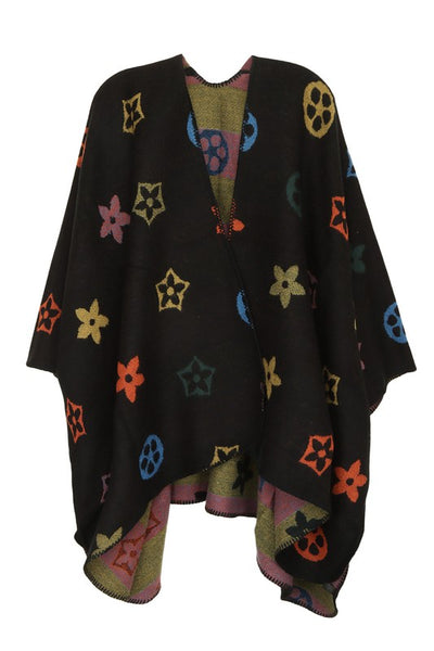 Multi Color and Geometric Pattern Poncho One Size