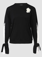 Lace Detail Tied Cuff Long Sleeve Sweatshirt S-2XL