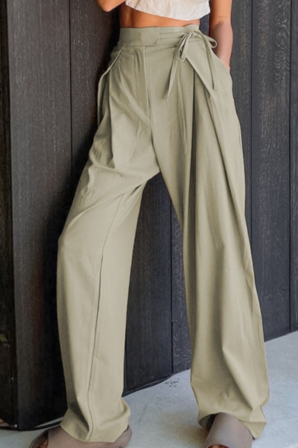 Tied High Waist Wide Leg Pants S-XL