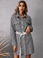 Ivy Lane Pocketed Plaid Long Sleeve Mini Dress S-XL