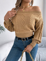 Cable Knit Off-Shoulder Long Sleeve Sweater S-XL