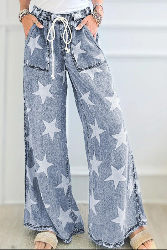 Drawstring Star Wide Leg Jeans Sizes 6-16