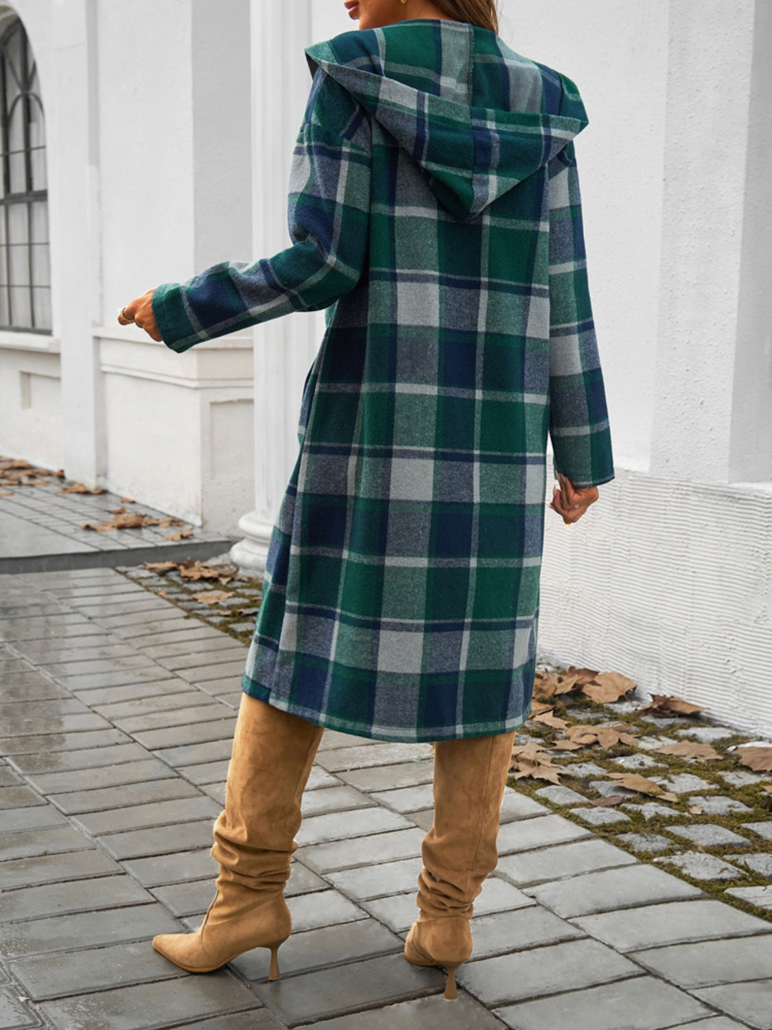 Plaid Long Sleeve Hooded Coat S-XL