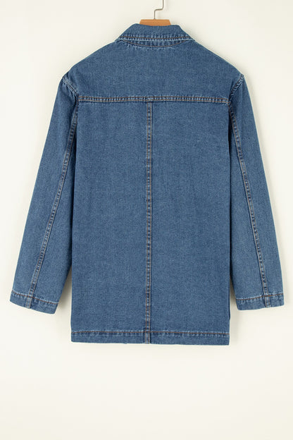 Pocketed Long Sleeve Denim Jacket S-2XL