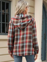 Drawstring Plaid Hooded Long Sleeve Top S-2XL