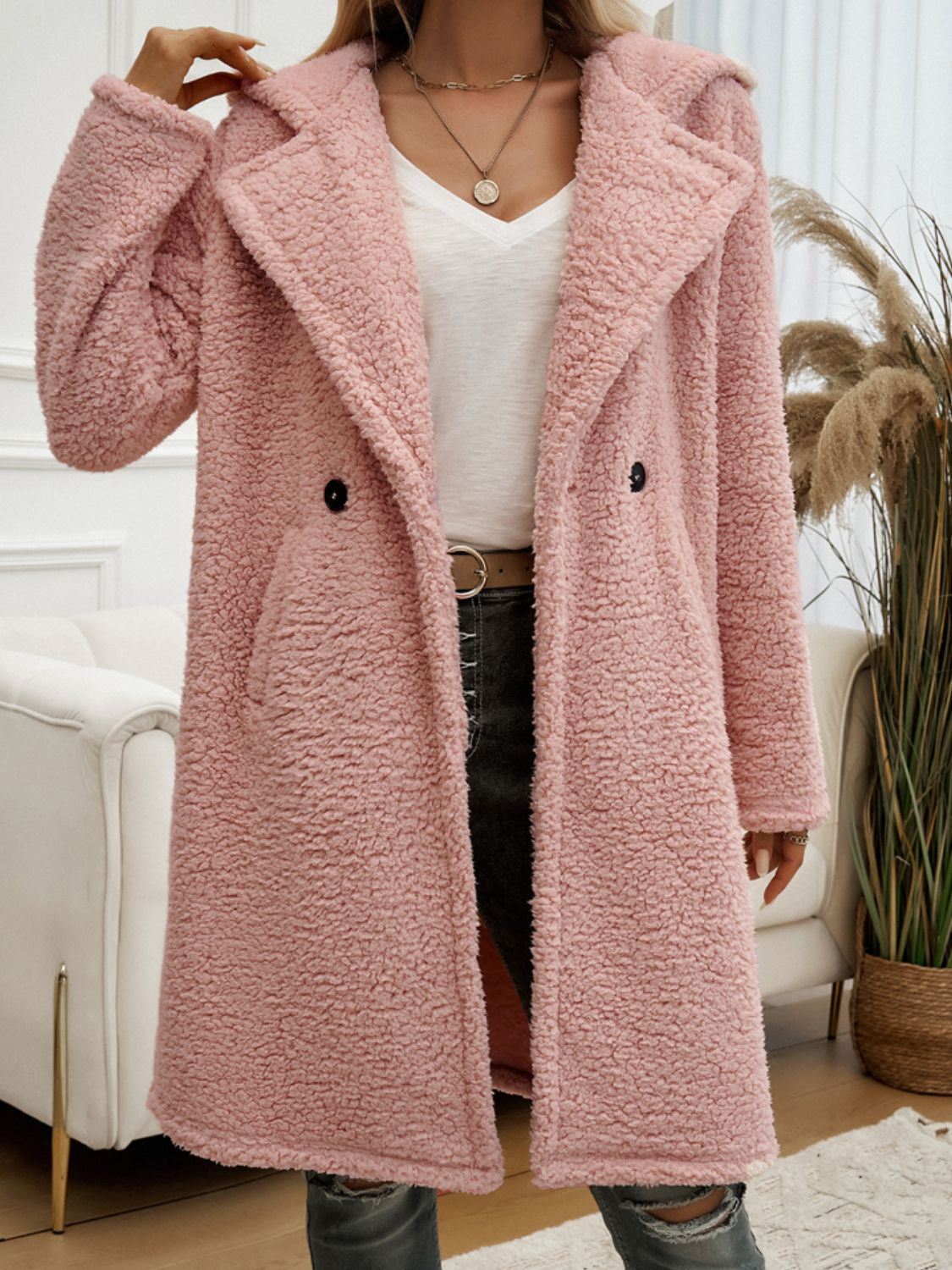 Devine Pocketed Long Sleeve Hooded Teddy Coat S-XL