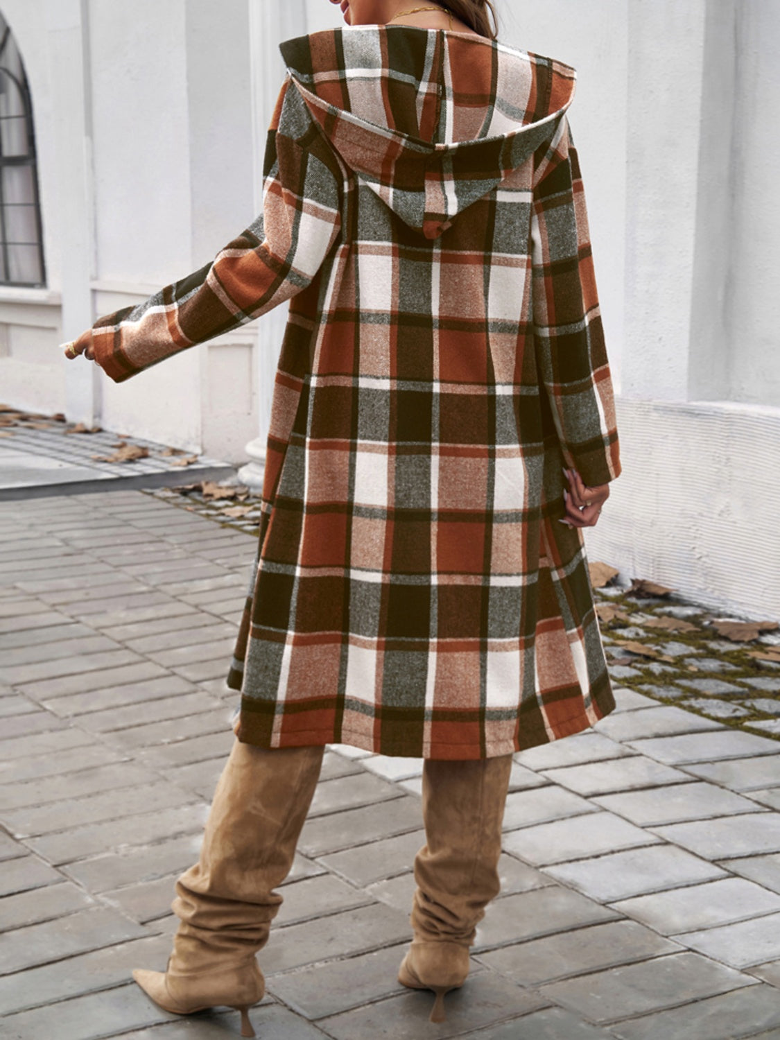 Plaid Long Sleeve Hooded Coat S-XL