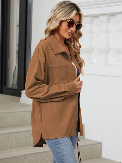 Button Up Dropped Shoulder Long Sleeve S-2XL