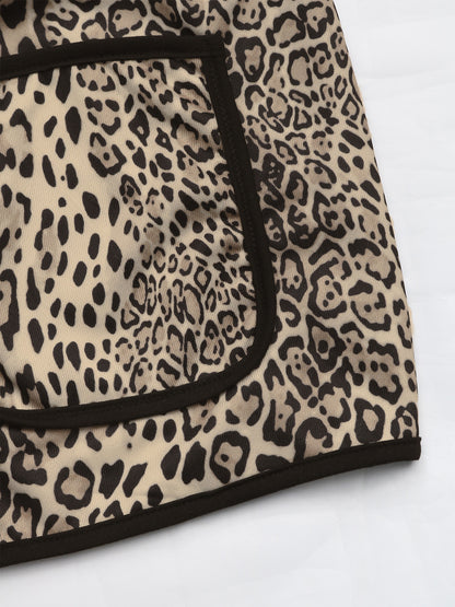 Perfee Leopard Open Front Long Sleeve Jacket S-L