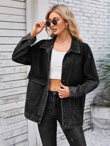 Button Up Long Sleeve Denim Jacket S-XL