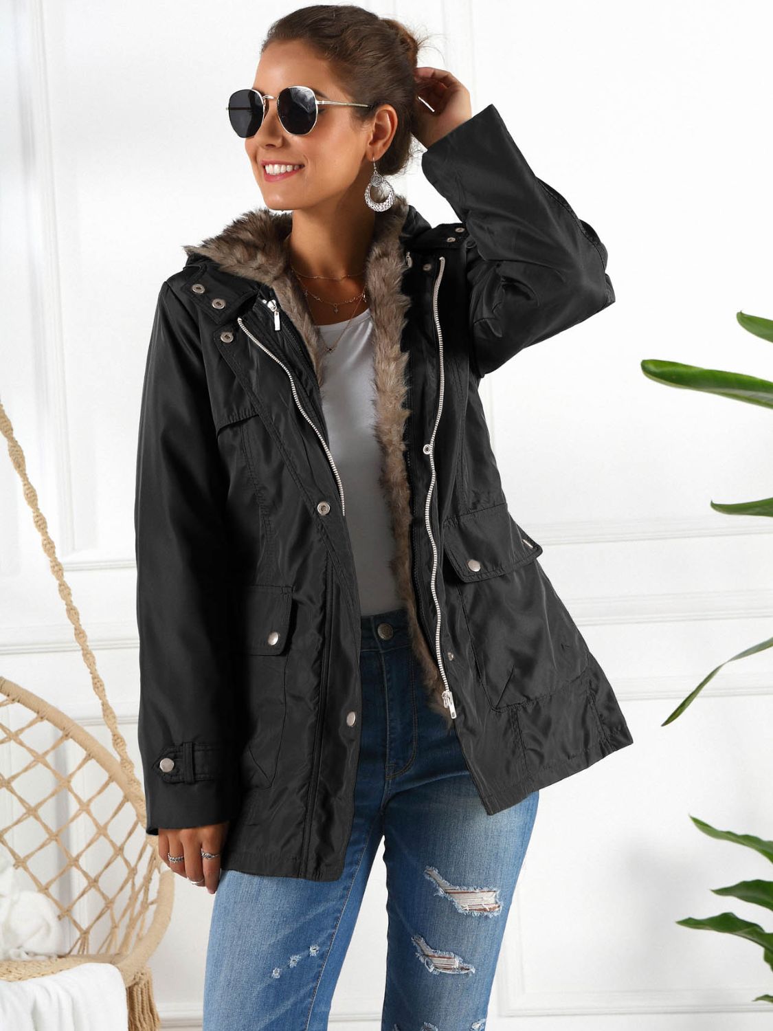 Ivy Lane Full Size Hooded Jacket with Detachable Liner (Three-Way Wear) S-3XL