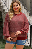 Plus Size Waffle-Knit Round Neck Dropped Shoulder Sweater 1XL-5Xl