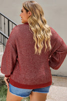 Plus Size Waffle-Knit Round Neck Dropped Shoulder Sweater 1XL-5Xl