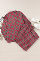 Plus Size Plaid Collared Neck Top and Pants Lounge Set 1XL-4XL