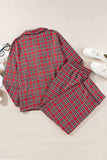 Plus Size Plaid Collared Neck Top and Pants Lounge Set 1XL-4XL