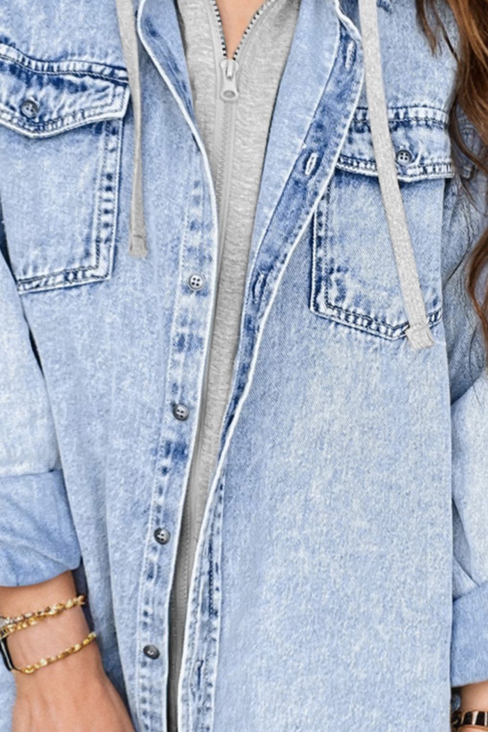 Distressed Button Up Long Sleeve Denim Jacket S-XL