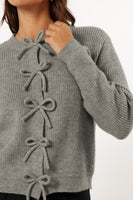 Bow Round Neck Long Sleeve Cardigan S-XL