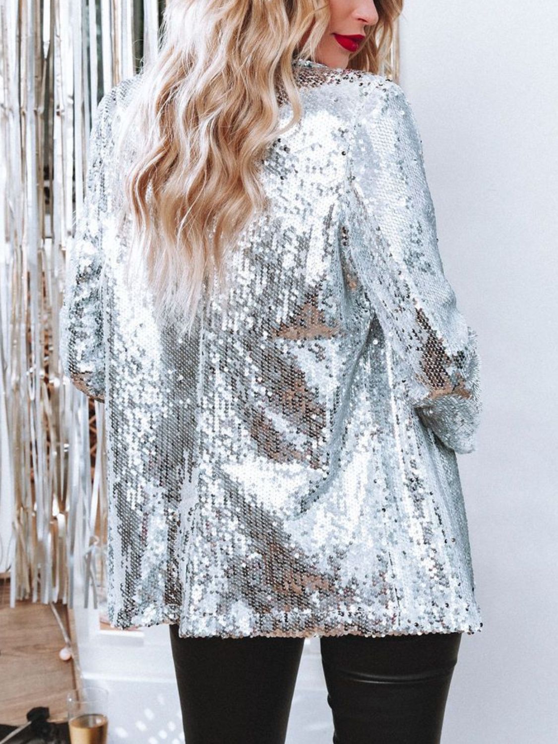 Sequin Lapel Collar Long Sleeve Blazer S-2XL