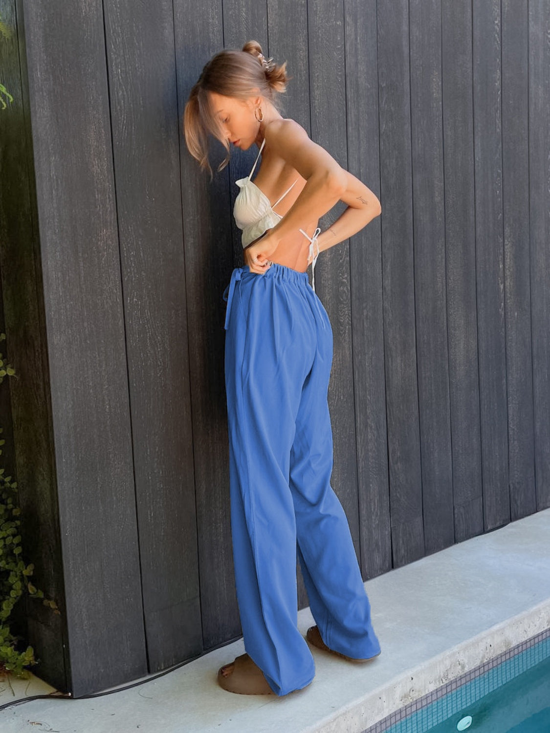 Tied High Waist Wide Leg Pants S-XL