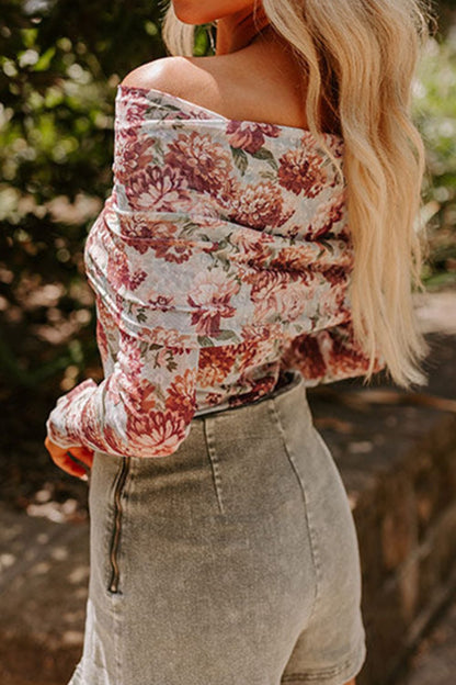 Floral Off-Shoulder Long Sleeve Bodysuit S-XL