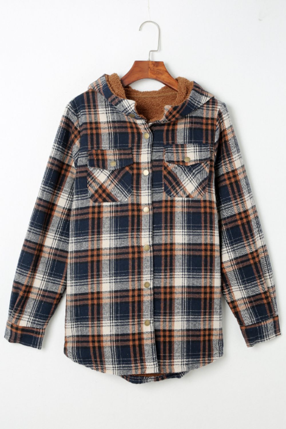 Plaid Button Up Long Sleeve Hooded Jacket S-2XL