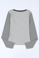 Exposed Seam Contrast Round Neck Long Sleeve T-Shirt S-XL